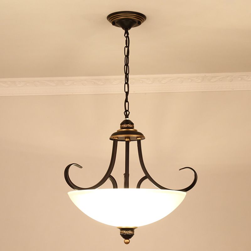 Black Bowl Ceiling Lighting Traditional Frosted Glass 3 Bulbs Dining Room Chandelier Light Fixture