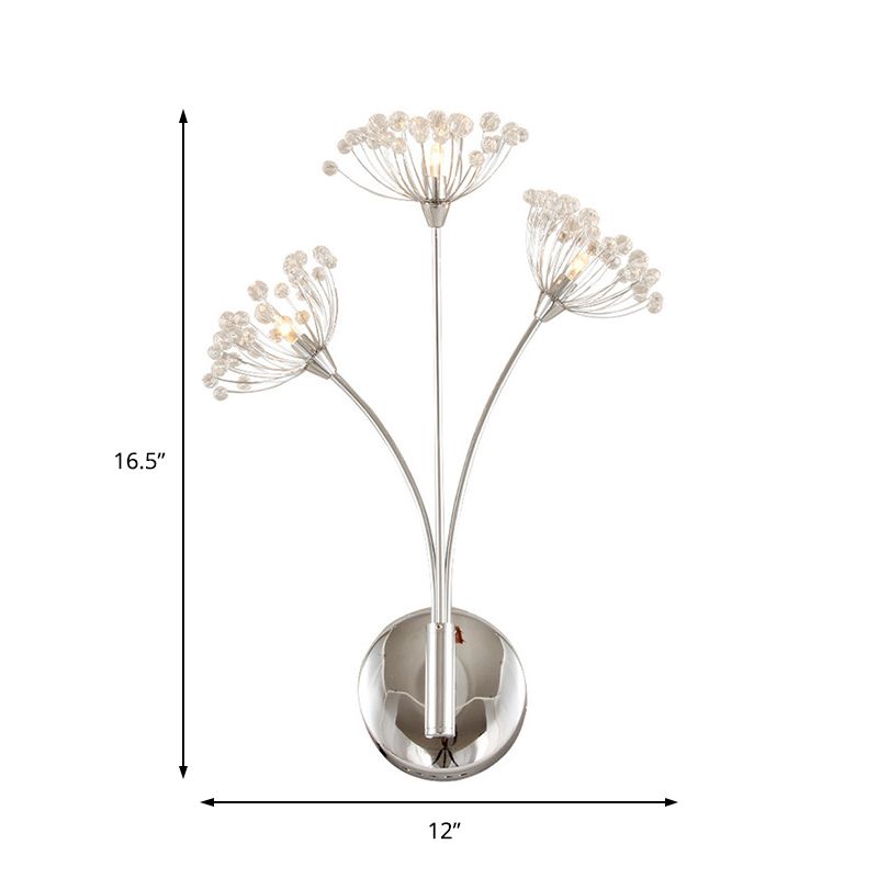 Dandelion Wall Splock Light Modern Crystal 3 luces Luz de montaje de pared plateado para espacio de oficina