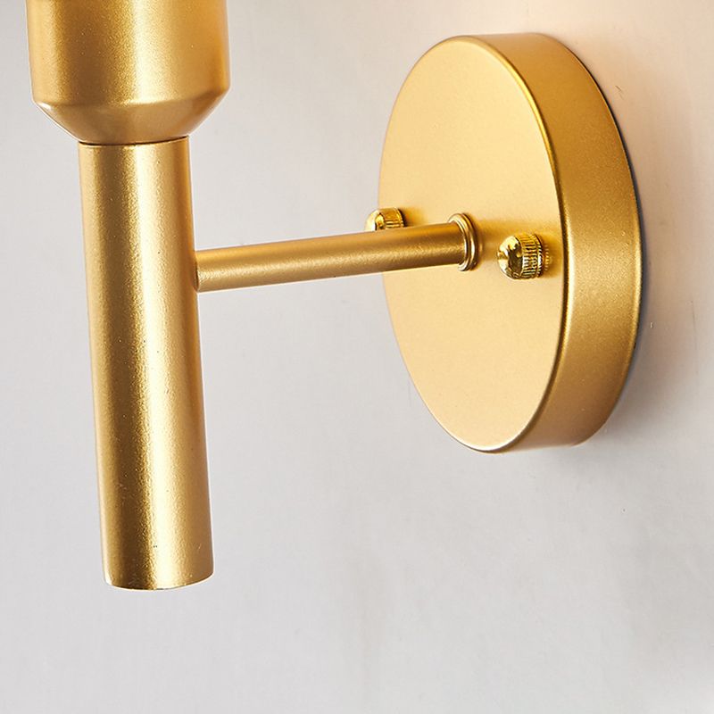 Metallic Single Bulb Wall Light, Golden Finish with Cylinder Shaped Glass Shade