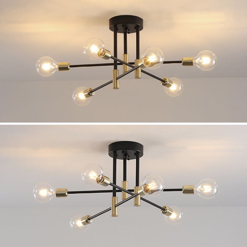 Black Sputnik Flush Mount Industrial Metal Semi Ceiling Light Fixture for Living Room