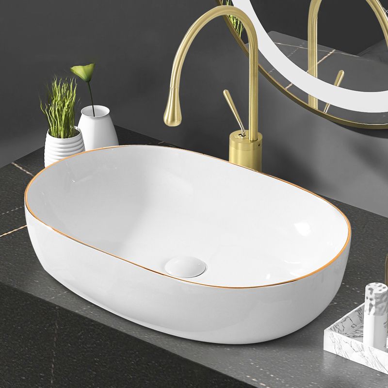 Modern Vessel Bathroom Sink Round Porcelain with Faucet Wash Stand