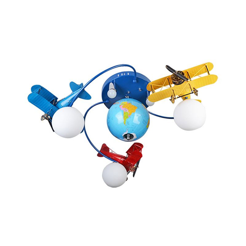 Blue Battle Plane Flush Mount Ceiling Light Cartoon Metal Ceiling Light Fixture for Kid Bedroom