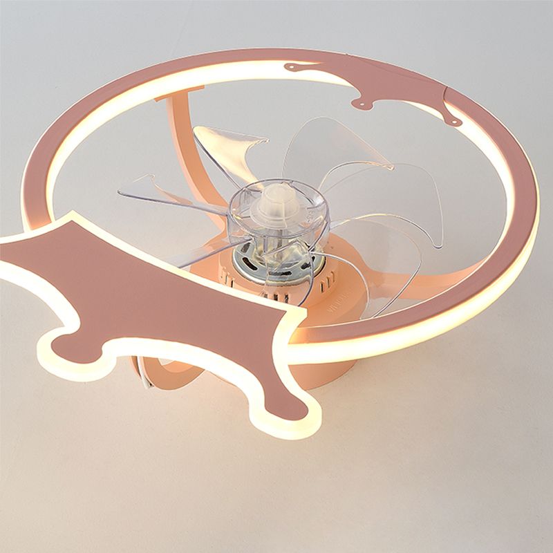 Acrylic Ring Shaped Semi Flush Mount Cartoon LED Ceiling Fan Lighting for Nursery