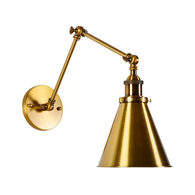 Brass 1 Bulb Wall Light Kit Antique Metal Conic Wall Mount Lighting Fixture with Flexible Swivel Arm