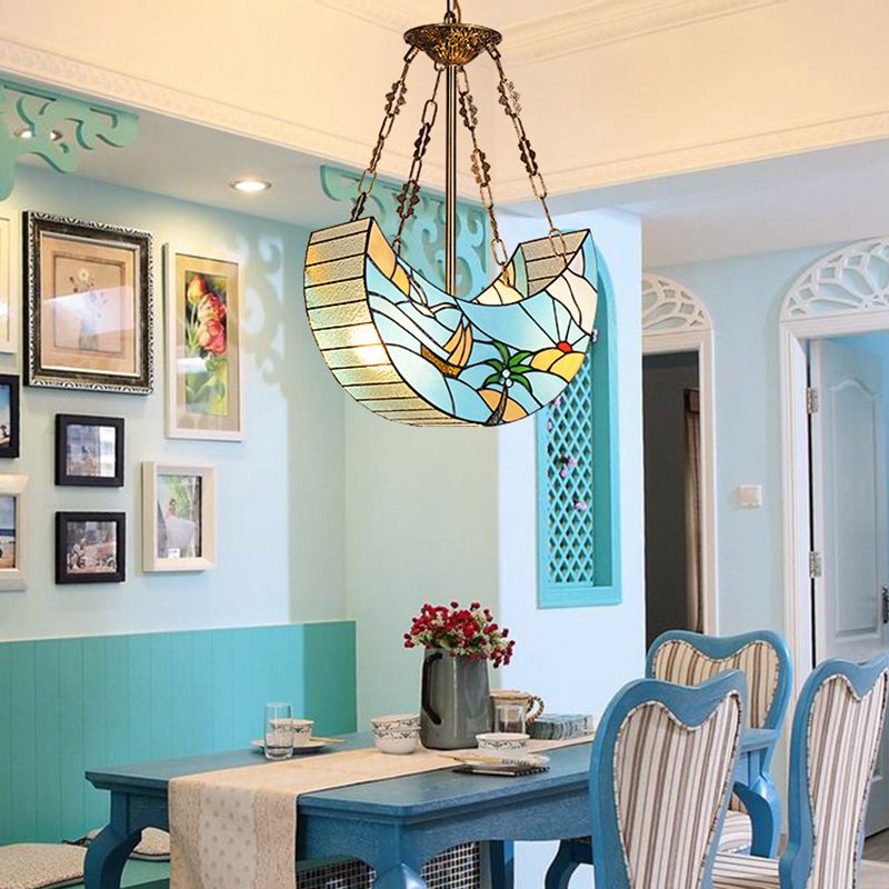Luce a sospensione di luna blu appeso moderno lampadario nautico moderno con catena di metallo regolabile