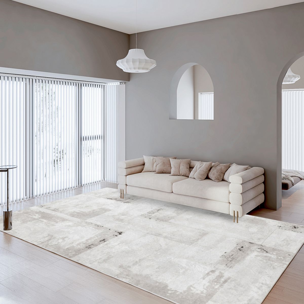 White Tone Modern Indoor Rug Polyester Color Blooming Carpet Non-Slip Backing Rug for Living Room