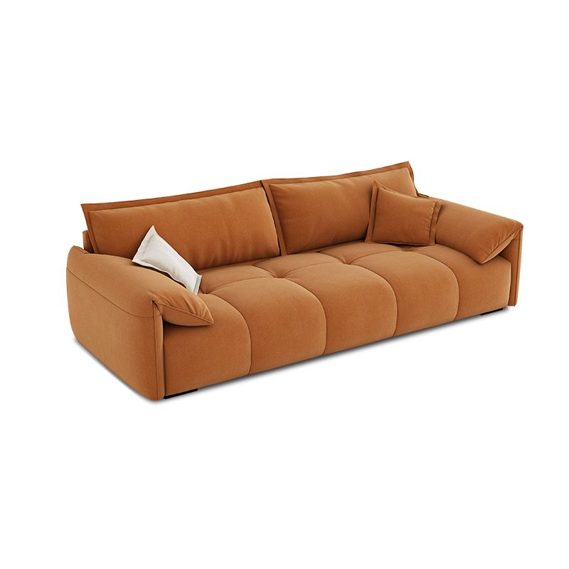 Tufted Loose Back Sofa with Chaise Nordic Pillow Top Arm Sofa in Orange and White