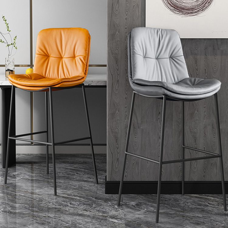 Contemporary Metal Leather Bar Stools Indoor Barstool with Cushion and Low Back