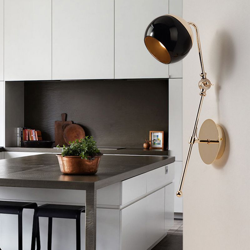 Orb Shade Metal Wall Lighting Retro 1 Bulb Kitchen Wall Sconce Light with Swing Arm in Black
