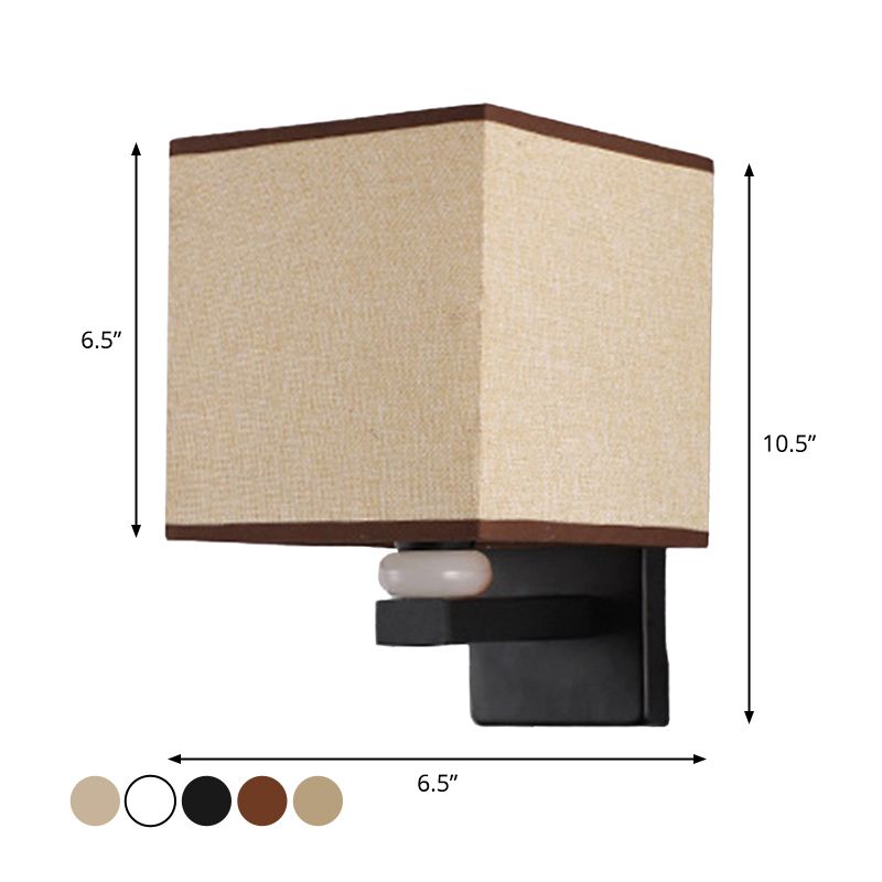 Rectangle Wall Mount Lamp Modern Fabric 1 Bulb Flaxen/White/Beige Wall Light Fixture with Faux Jade Decor