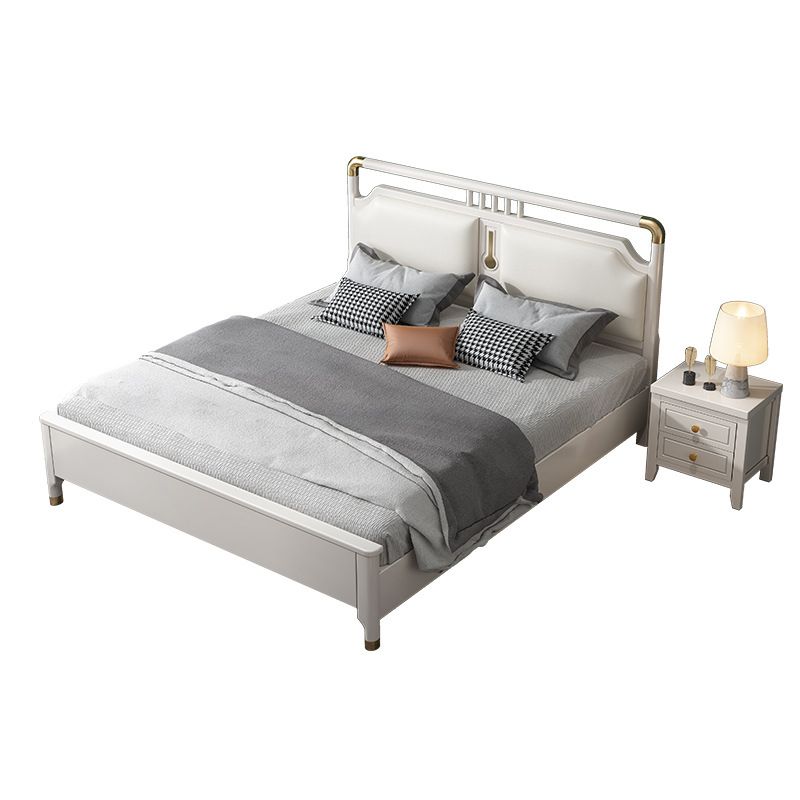 Glam Rubberwood Open-Frame Bed 45.28-Inch H White Bed Frame with Headboard