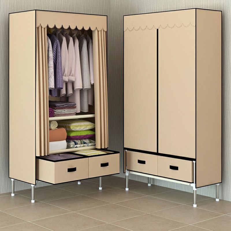 Contemporary Wardrobe Armoire with Drawer Steel Wardrobe Closet