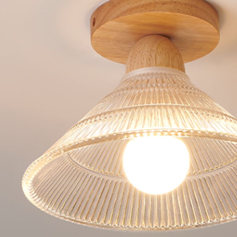Modern Wooden Semi Flush Mount Glass Shade Semi Flush for Living Room