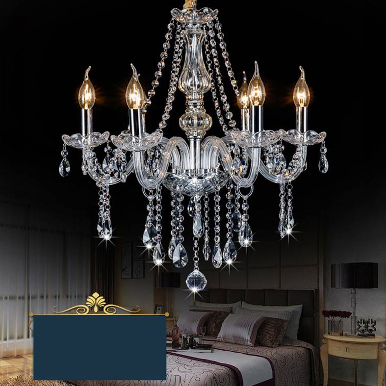 Clear Beveled K9 Crystal Chandelier Light European Style Candlestick Suspended Lighting Fixture