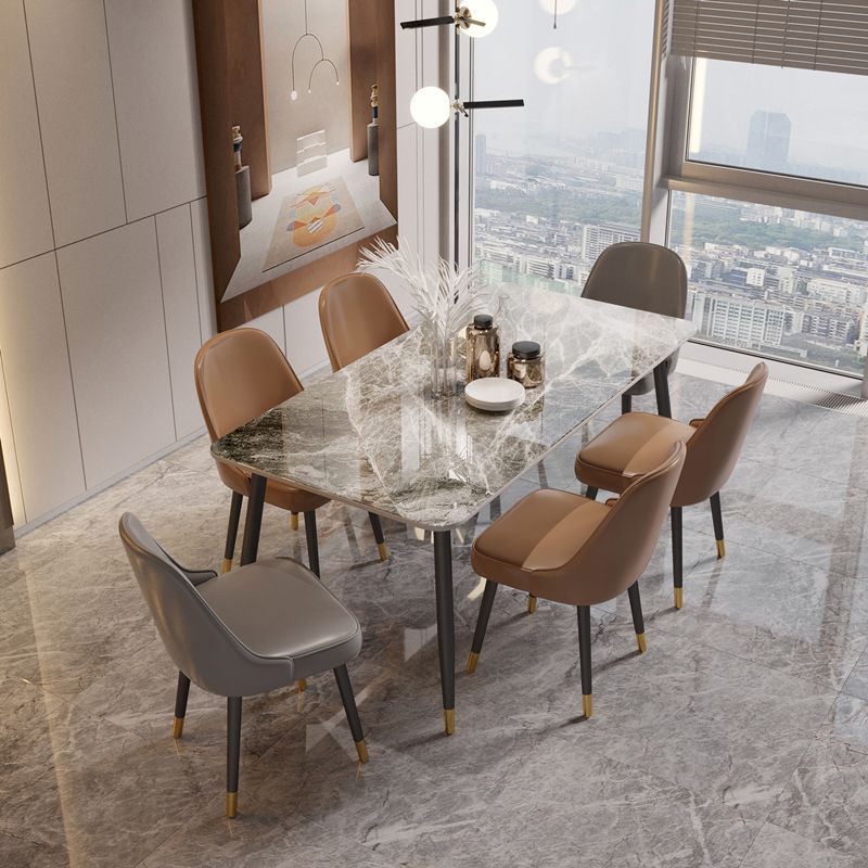 Traditional Luxury Dining Table Rectangle Sintered Stone Table with 4 Legs