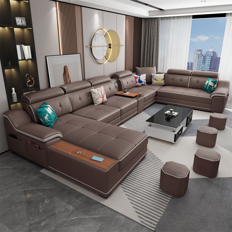 Faux Leather Sofa U-Shaped Modular Stain-Resistant Furniture Sectionals