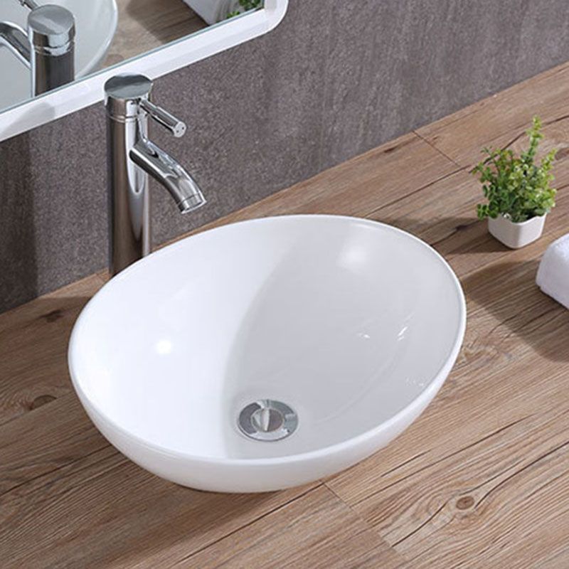 Modern Vessel Bathroom Sink Porcelain Oval Vessel Lavatory Sink(Not Included Faucet)
