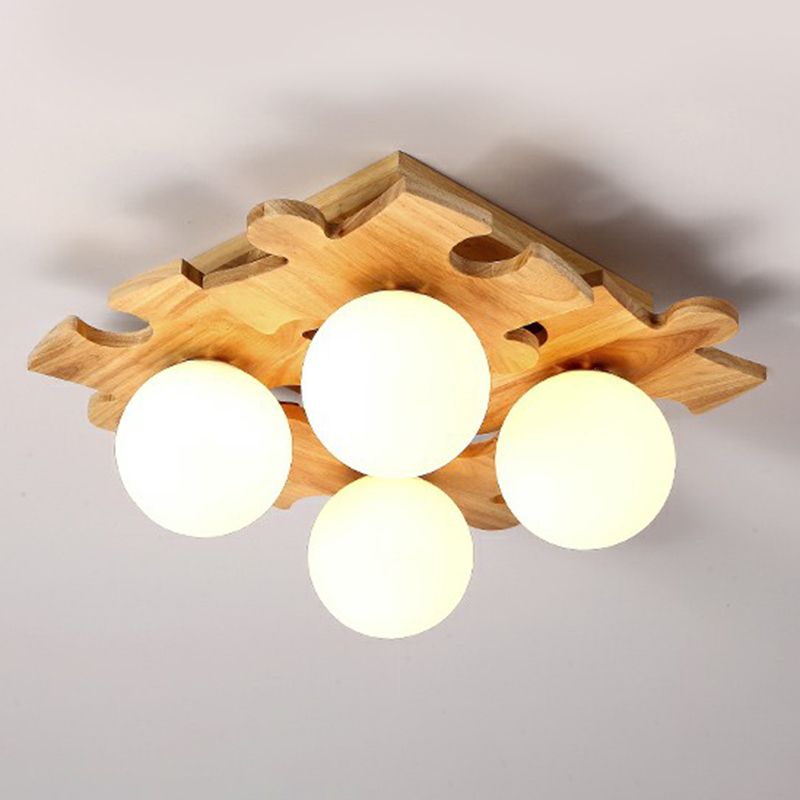 Wit glazen bal semi spoel licht modern houten plafond gemonteerd licht met puzzelontwerp