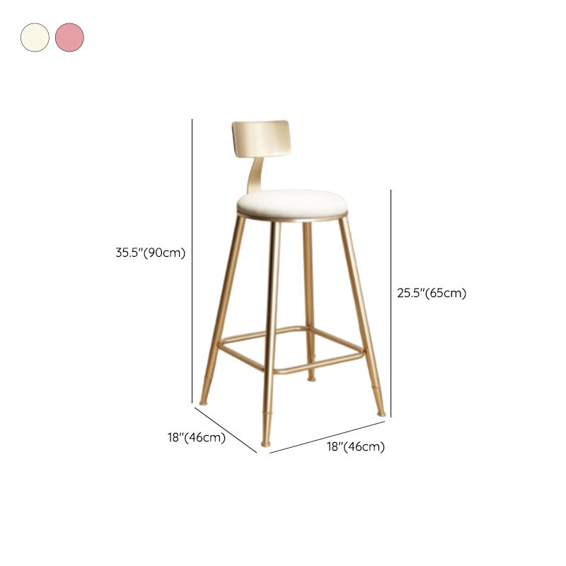 Glam Armless Backrest Counter Stool Iron Bar Stool with Cushion for Milk Tea Shop