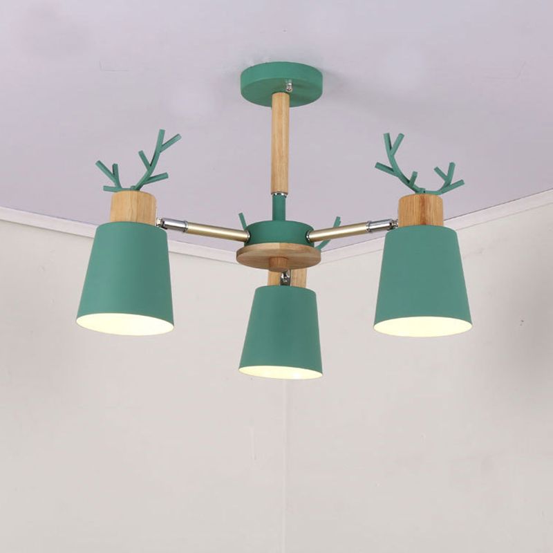 Nordic 6 Bulbs Antler Semi Flush Mount Cone Ceiling Light Fixture with Metal Shade
