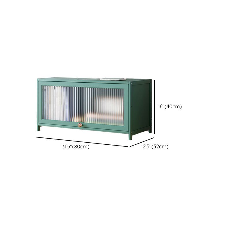 Green Glass Paned Accent Cabinet Modern Bamboo Storage Cabinet