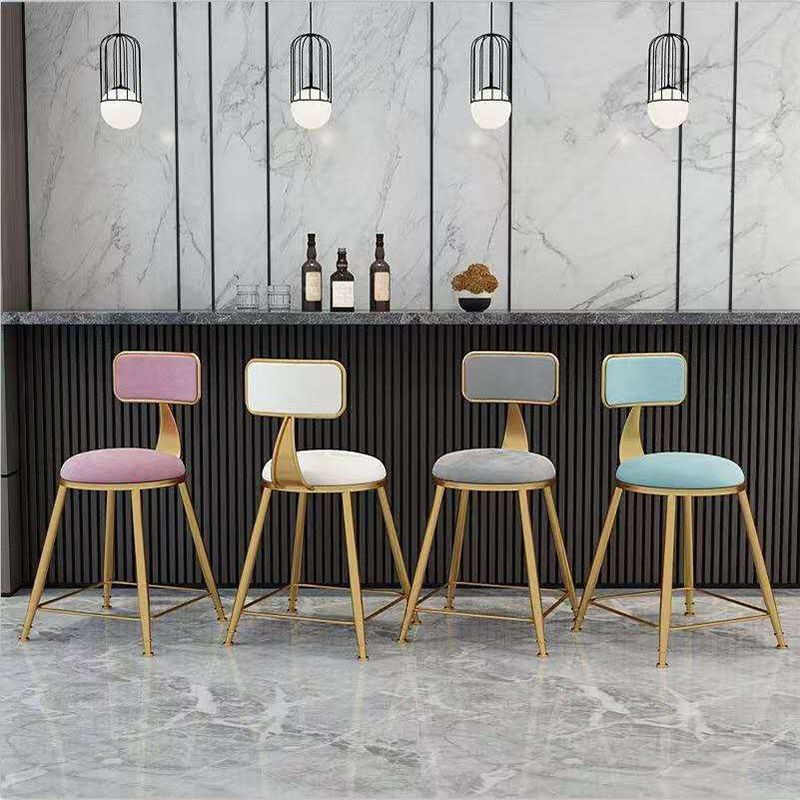 Nordic Armless Backrest Counter Stool Iron KitchenBar Stool with Cushion and Pedal