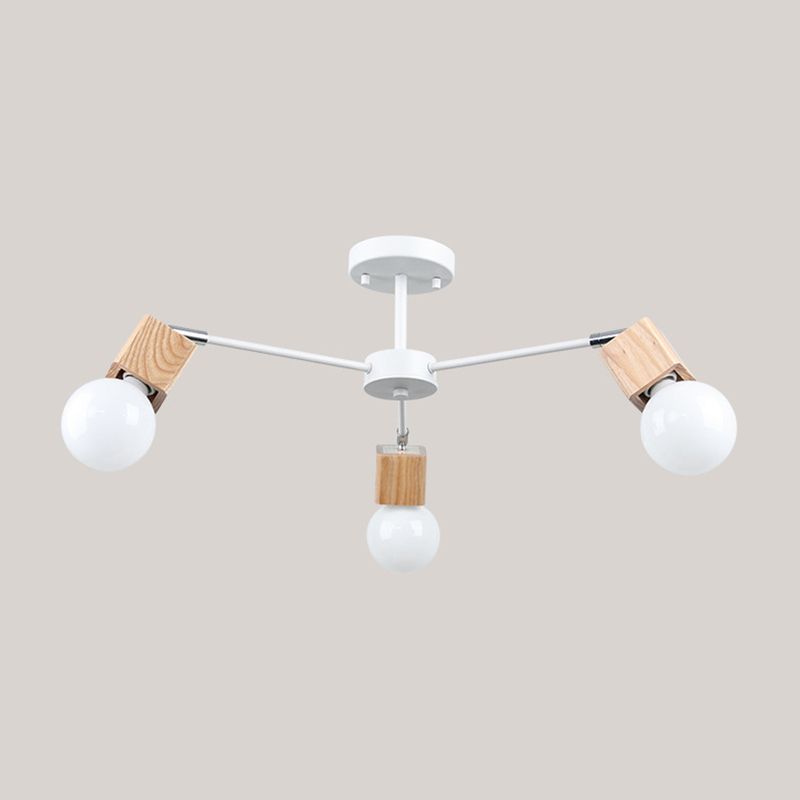 Plafoniera a semi-incasso a 3/5 teste con lampadina aperta e lampadario per montaggio a soffitto in legno metallizzato dal design quadrato