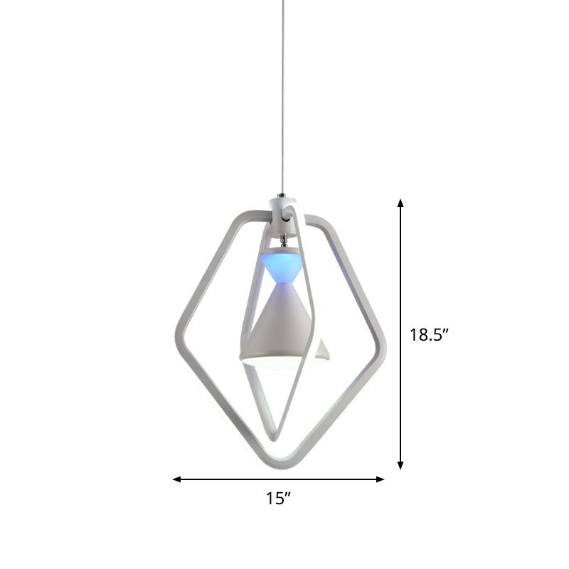 Cadre du pentagone blanc et sablier pendentif moderniste LED acrylique suspendu plafond pour salle à manger
