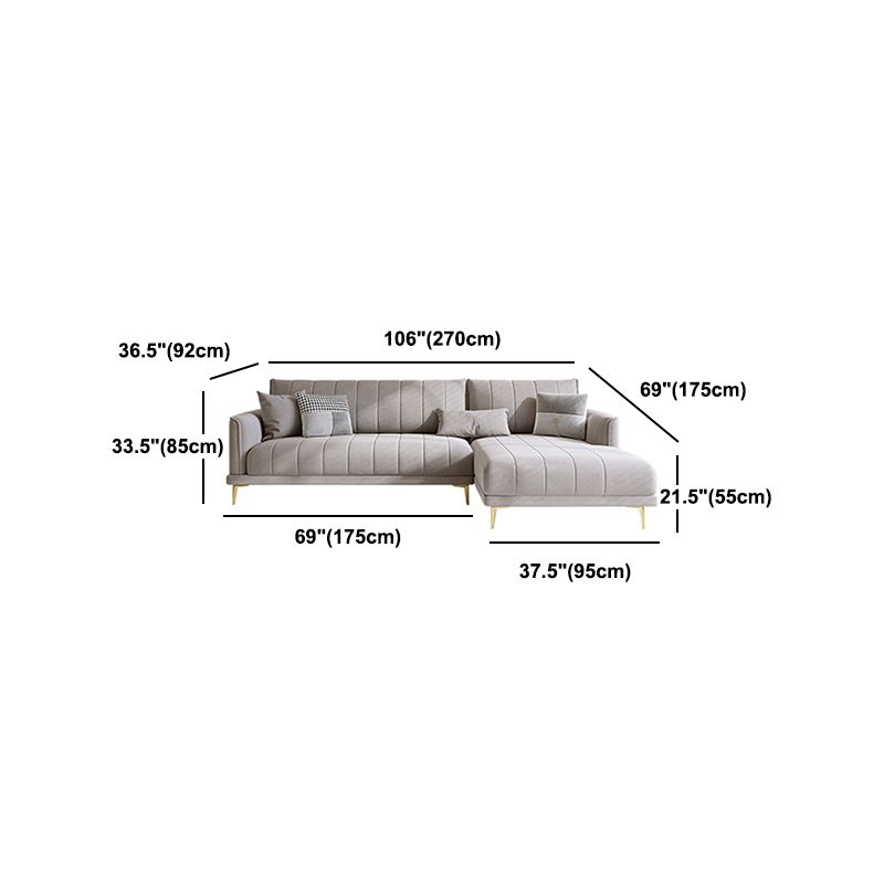 Nordic Sofa & Chaise in Grey Square Arm Sofa with Bolster Pillows