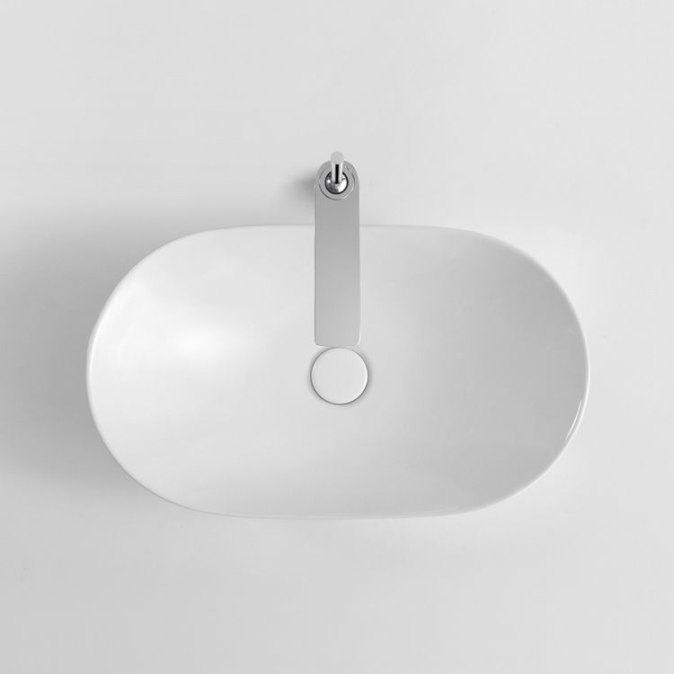 Modern Bathroom Sink Pop-Up Drain Porcelain Oval-Shape Vessel Bathroom Sink
