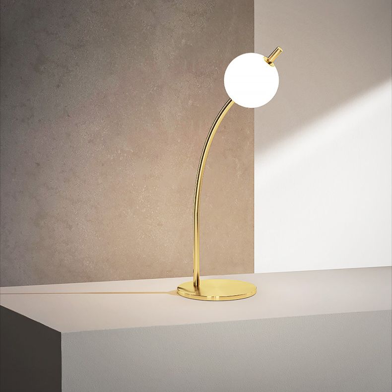 Simplicity Ball-Shade Night Lamp White Glass Bedroom LED Table Light in Gold