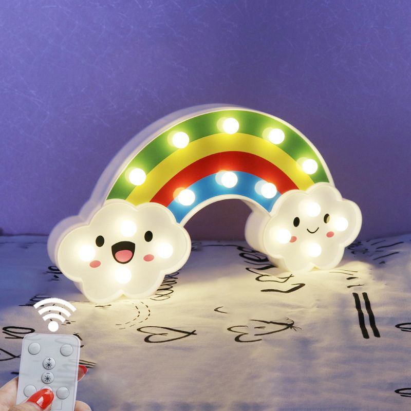 Girls Bedroom LED Wall Lighting Simple White Nightstand Light with Rainbow Plastic Shade