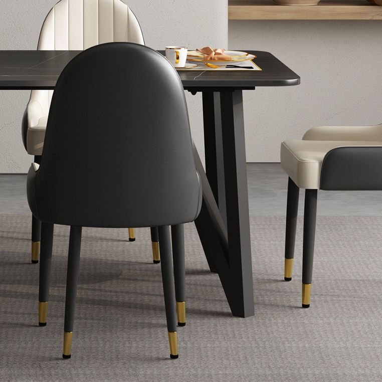 Rectangle Dining Table 4 Legs Dining Table in Black Frame for Kitchen