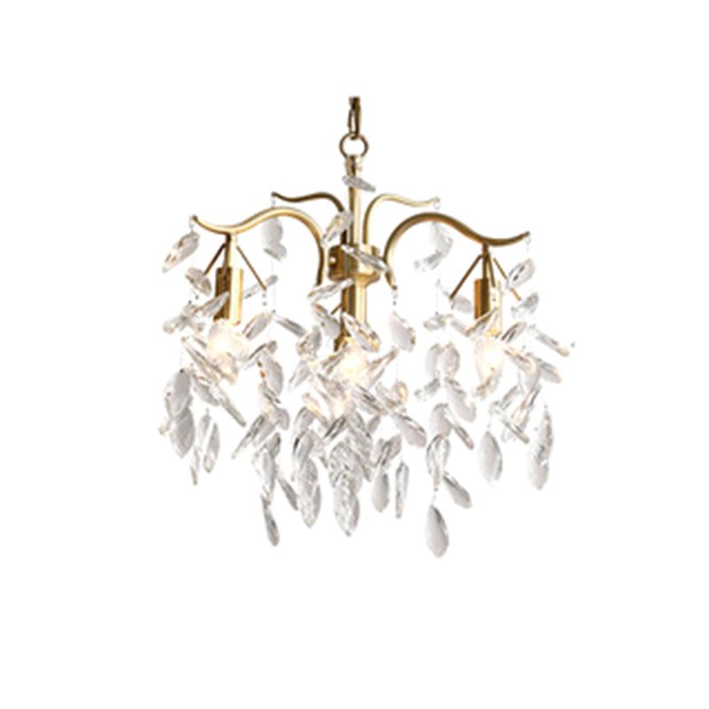 Gold Branches Suspended Lighting Fixture Rustic Crystal Living Room Chandelier Pendant Light