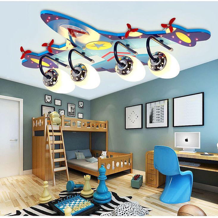 Plafoniera in vetro con telecomando a 4 luci per aereo a LED da incasso con finitura cromata per la cameretta dei bambini della scuola materna