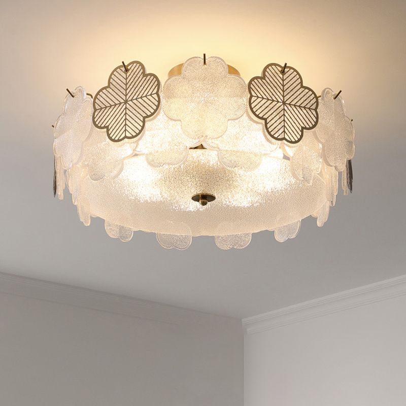 Modern Style Ceiling Mount Light Round with Glass Shade for Bedroom