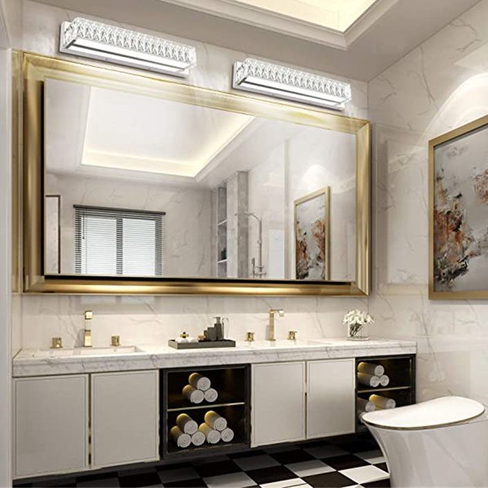 Single Chrome Modern Style Bathroom Vanity Light LED Crystal Bath Bar