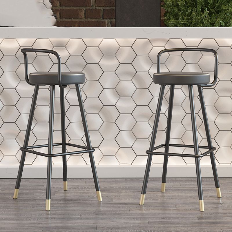 Contemporary Metal Backrest Counter High Stool with Leather Cushion