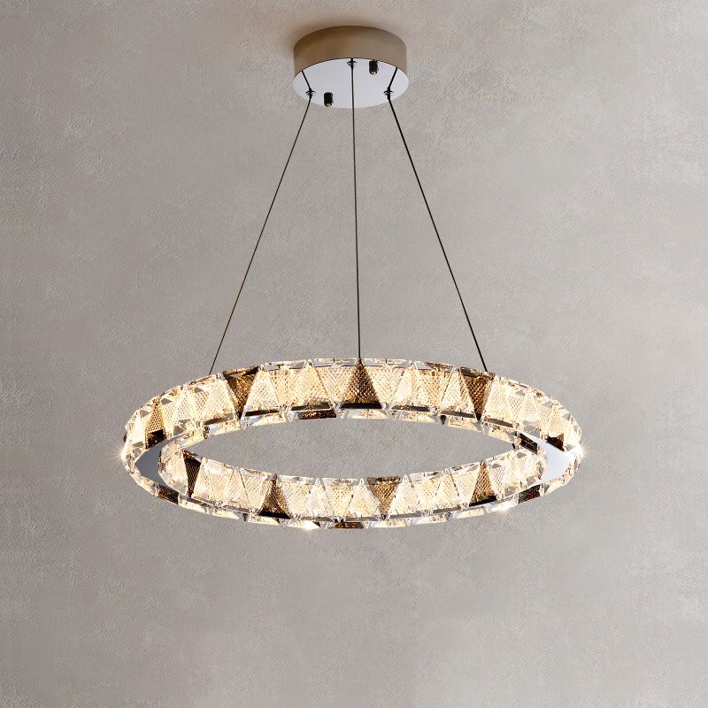 Clear Crystal Round Hanging Lamp Minimalist Chandelier in Gold for Foyer