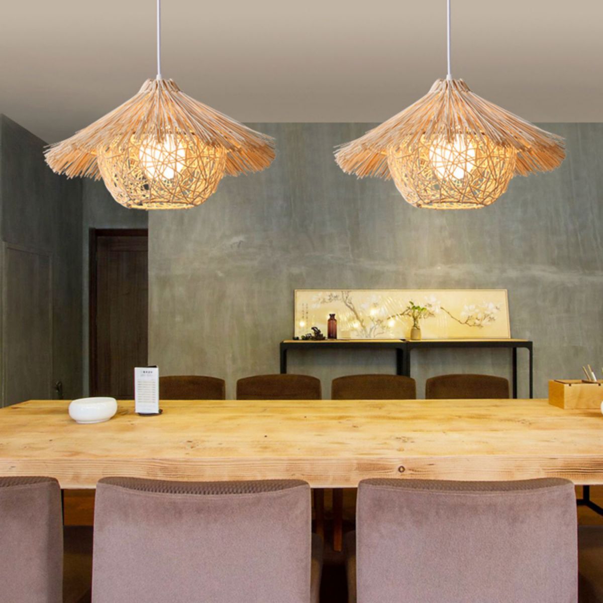 Rattan Nest-Shaped Pendant Light Fixture Asia Style Hanging Ceiling Light for Restaurant