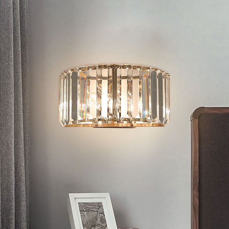 Modern Hemisphere Wall Lighting Faceted Crystal 1-Head Bedroom Wall Sconce in Gold