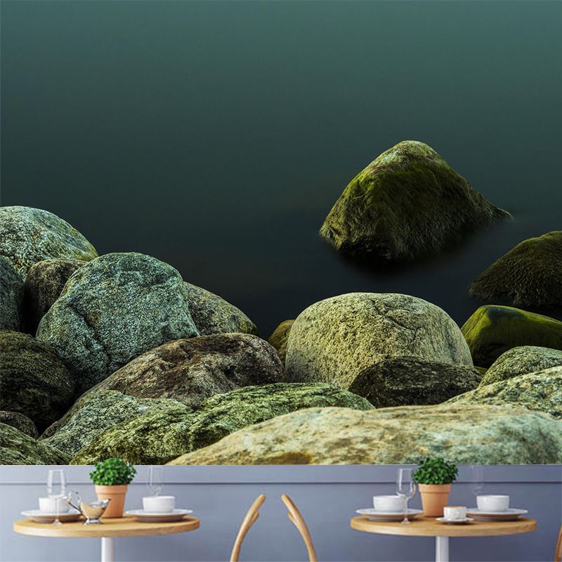 Contemporary Stone River Shore Mural for Ceiling Personalized Wall Decor in Green