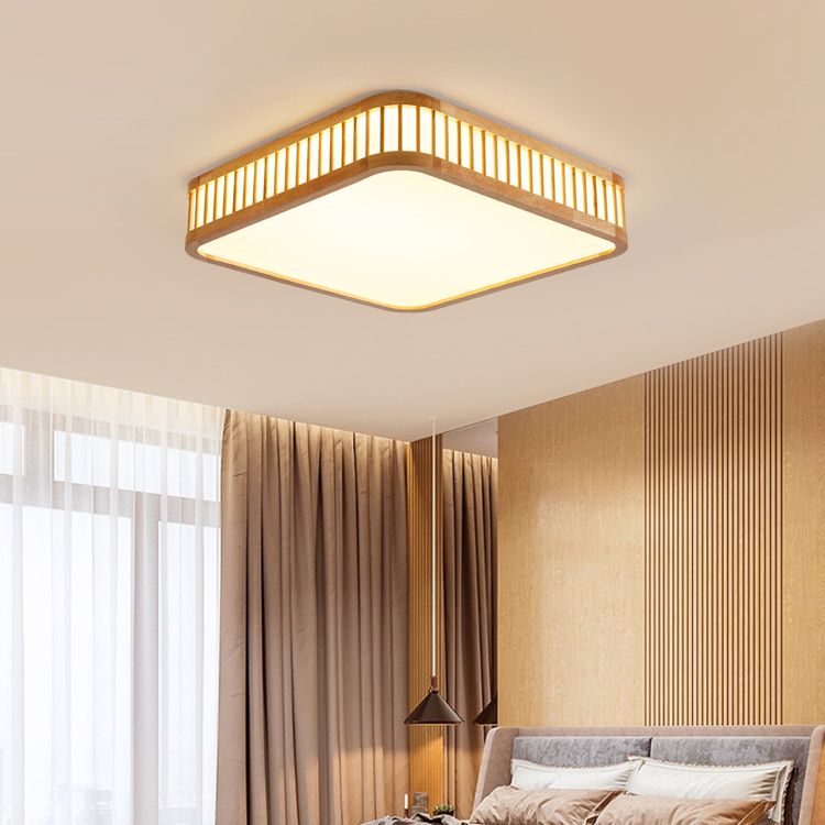 Log Color Geometric LED Flush Mount in Modern Creative Style Wooden Ceiling Light with Acrylic Shade