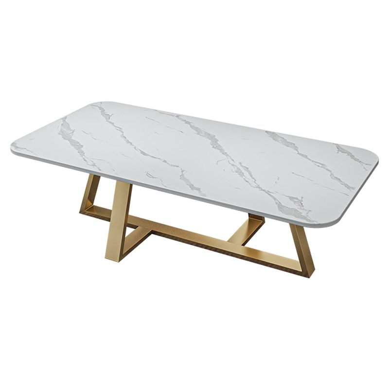 Glam Rectangle Stone Top Coffee Table with Iron Cross Legs Coffee Table