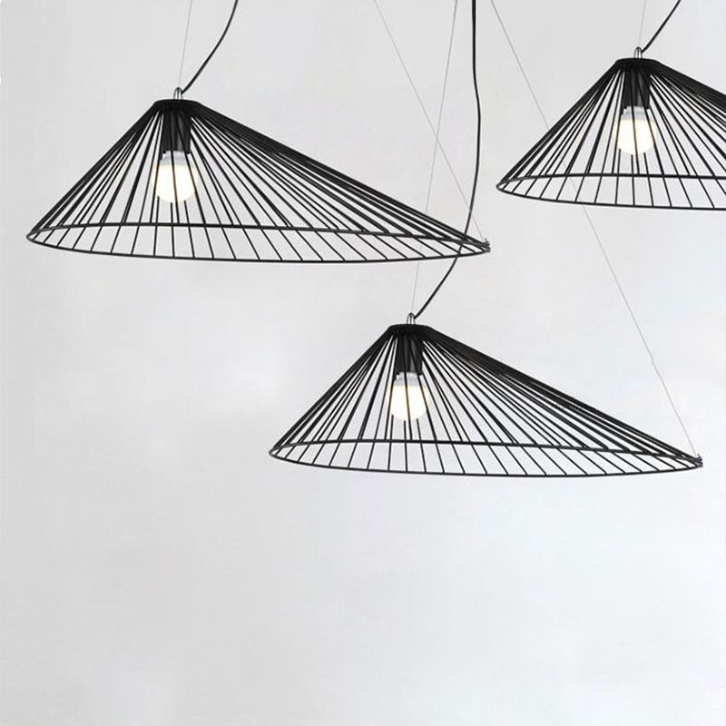 Black Metal 1 Light Pendant Light Nordic Modern Wire Hat Shade Hanging Lamp for Restaurant