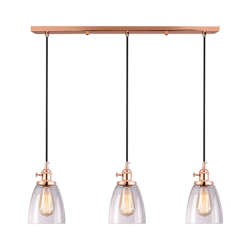 Rose Gold Cone Multi Pendant Light Fixture Modern Clear Glass 3-Light Dining Room Hanging Lamp