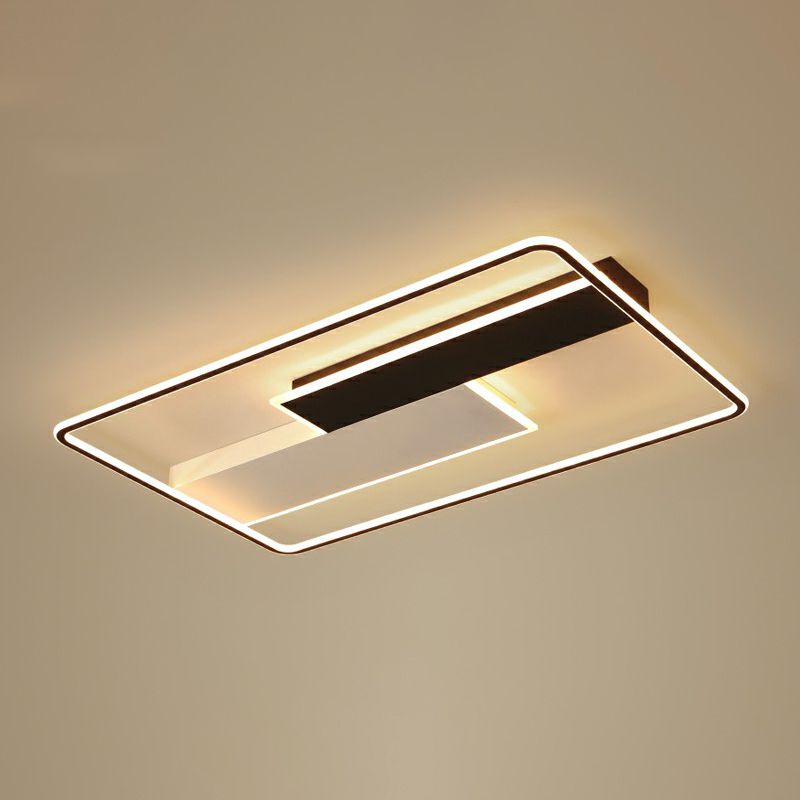Contemporary LED Ceiling Flush Light Black-White Rectangular Flush Mount Fixture with Acrylic Shade