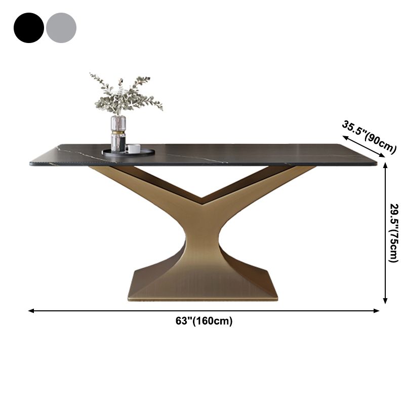 Rectangle Two-Color Dining Table Sintered Stone Table Glam with Pedestal