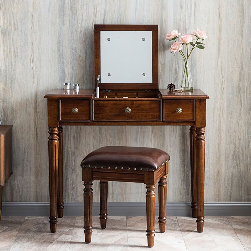 Traditional Vanity Dressing Table Solid Wood 2-Drawer Makeup Vanity Desk