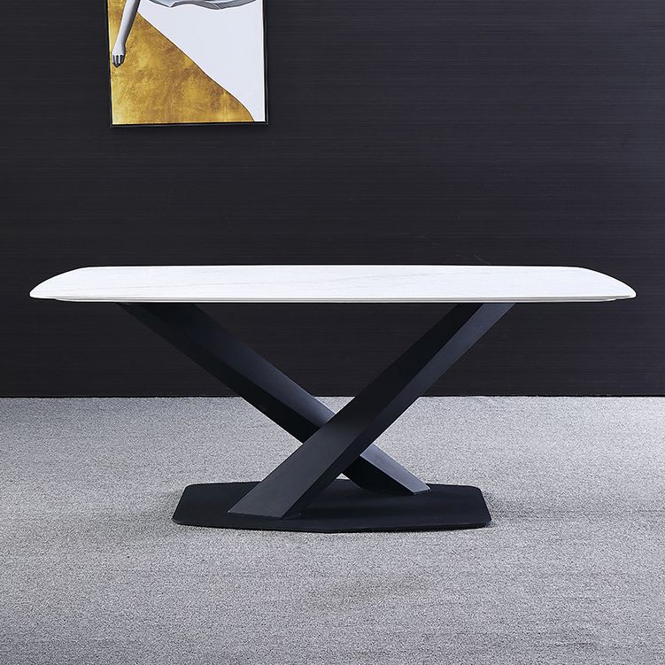 Traditional Luxury Rectangle Dining Table Sintered Stone Table with Pedestal Base